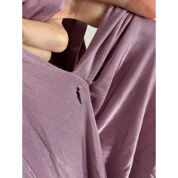 Helsa Slinky Jersey Ruched Sarong Maxi Dress Turtleneck Long Sleeve Purple Sz M - Picture 4 of 13